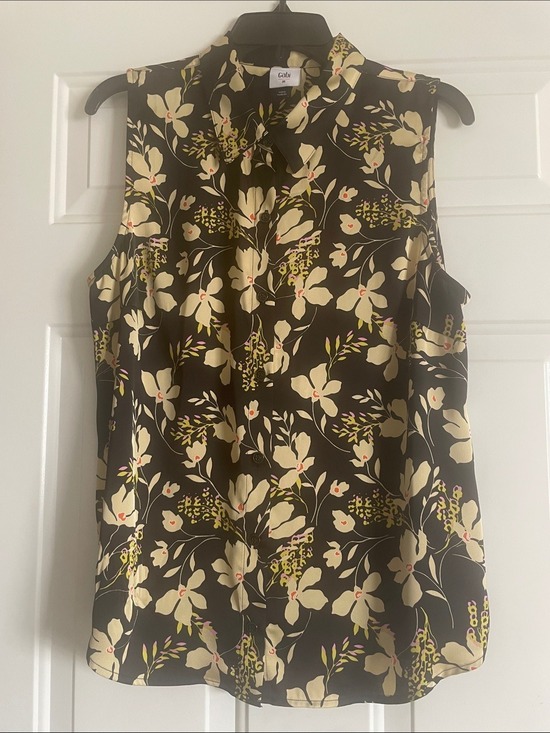 CAbi Tops - CAbi Black Sleeveless Floral Button-Front Blouse with Cream Floral Print